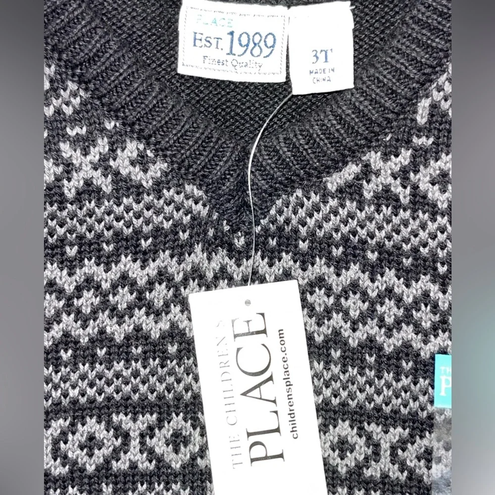 The Children's Place Black and Gray Nordic‎ Knit Vest